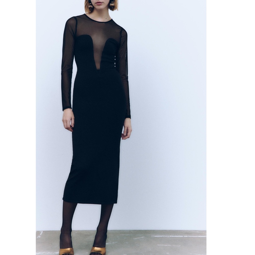 Zara SEMI-SHEER DETAIL KNIT DRESS - Picture 9 of 16